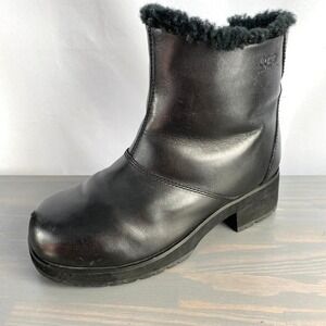 UGG Australia Y2K Fur Lined Platform Leather Boots Women Size 9 Black Goth Punk